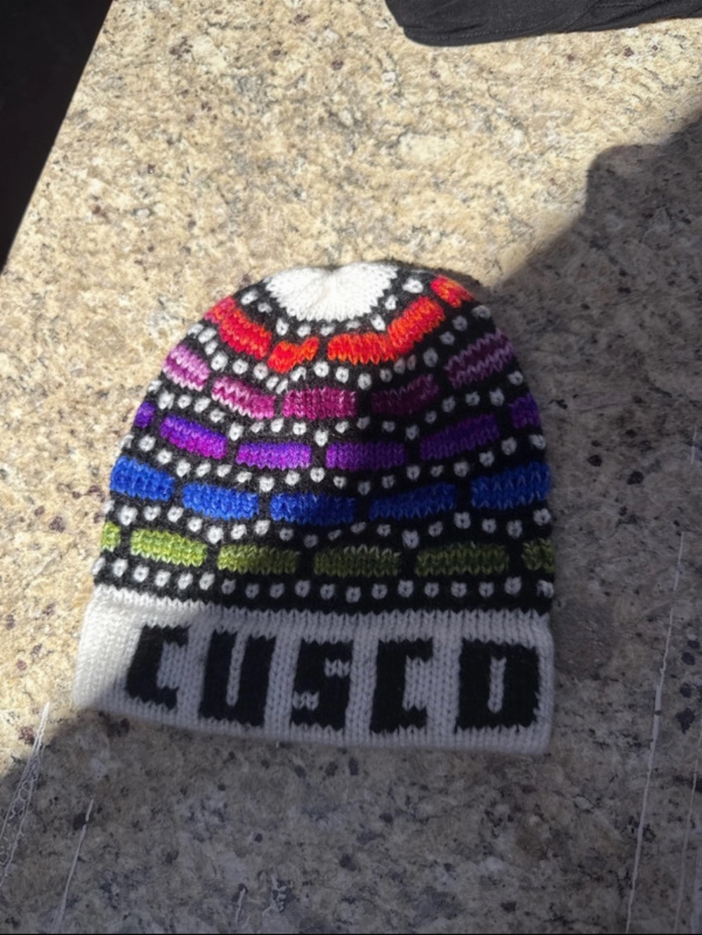 Hand-Knit Kids Beanie with Colorful Fair Isle Pattern - White Base